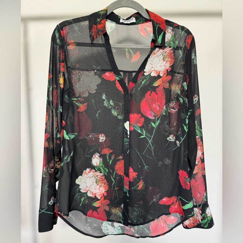 MEDIUM - EXPRESS Portofino Shirt Sheer Black Floral